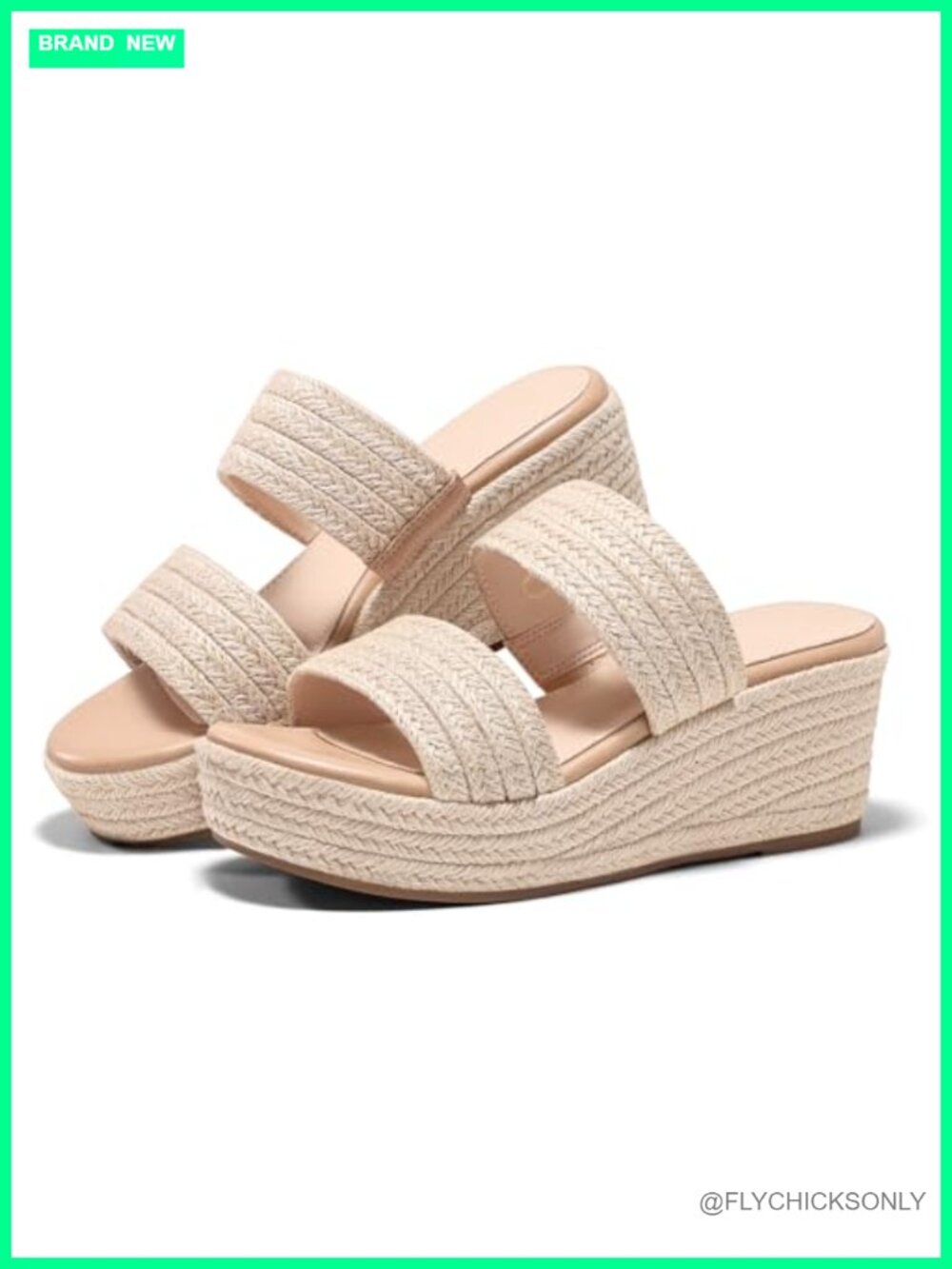 Womens Platform Wedge Sandals Espadrille Raffia Heeled Slides Open Toe Two Band